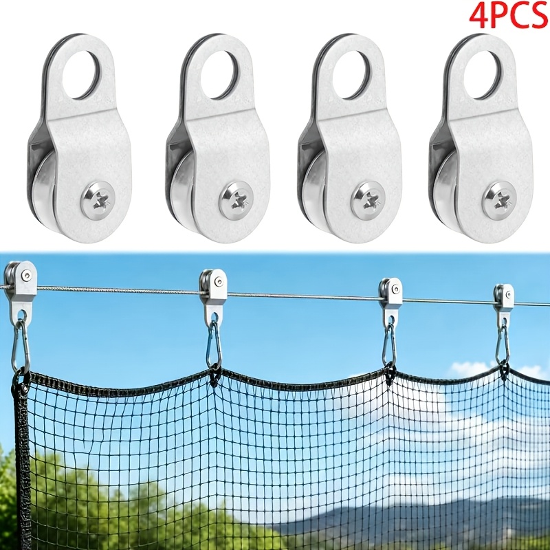 TEMU 4pcs Small Stainless Steel Single Pulley Blocks Heavy Duty Utility Pulley For Construction Repair Camping Fishing Outdoor Rope Additions