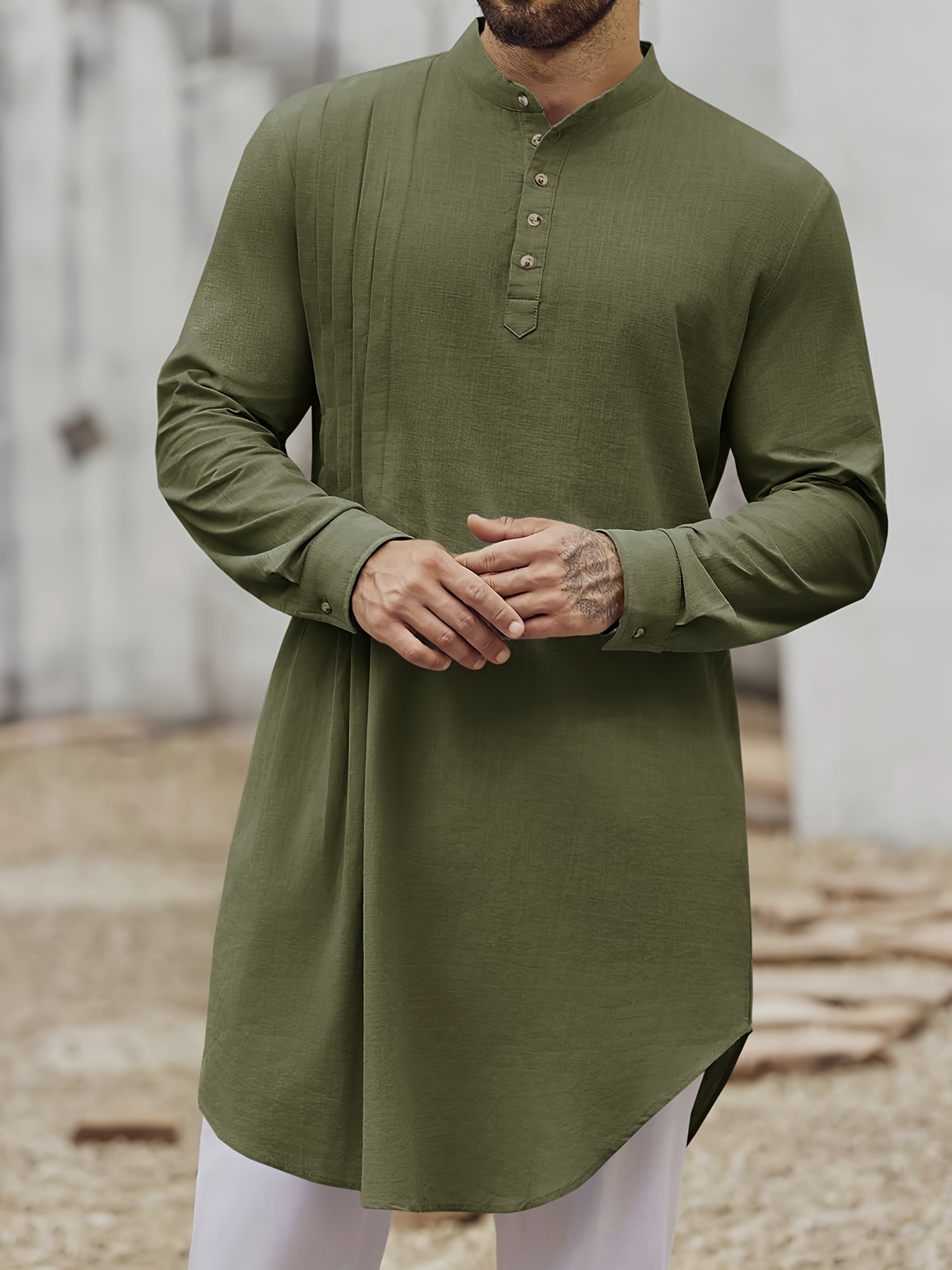 men's 100% cotton kaftan kurta long sleeve arabic robe stand