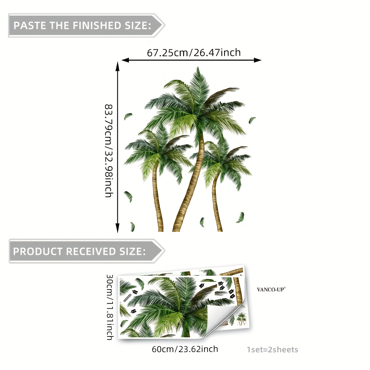 A Set Of 2 30 X 60 Cm X 2pcs Self-adhesive Coconut Tree Flat Wall Stickers 2d Home Background Decoration Wall Stickers M14686-nl