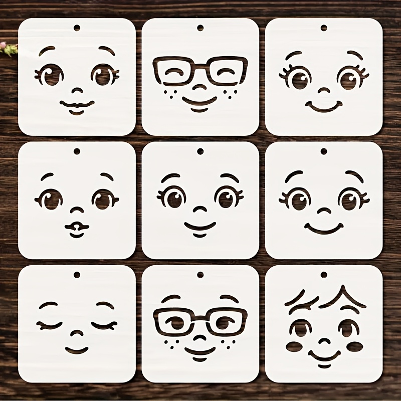 TEMU 9pcs Large Face Template Set - Reusable, Includes Smiling, Serious, And - Ideal For Painting, Crafts, Doll Making, Home Decor, Birthday And