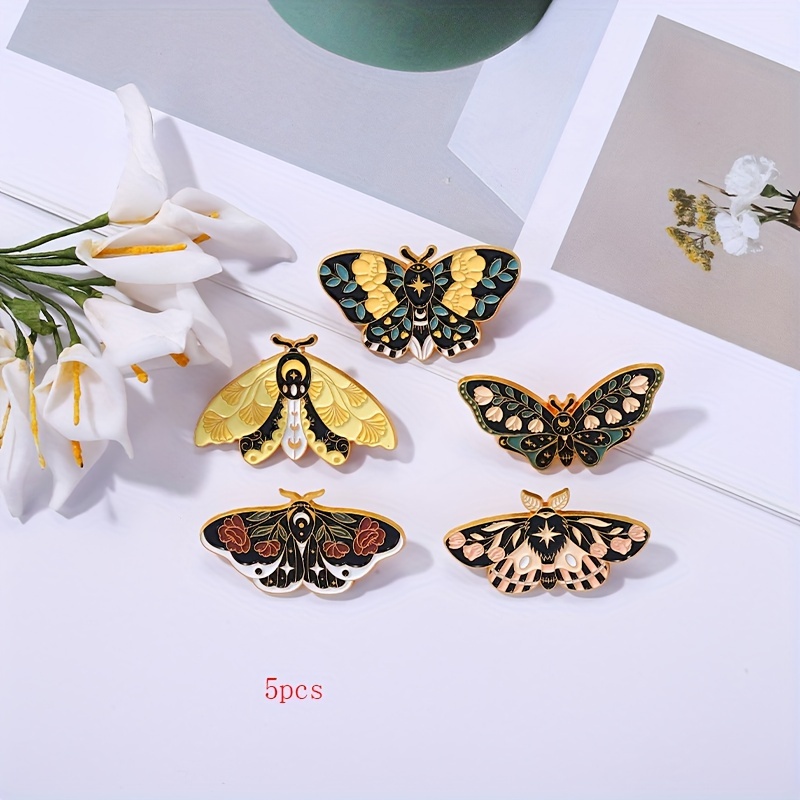 

5pcs/set Fashion Moth Butterfly Insect Brooches, Alloy Badges, Vintage Bohemian Style, Anti-exposure Pins For Clothing And Bags, Versatile Everyday Wear Accessories