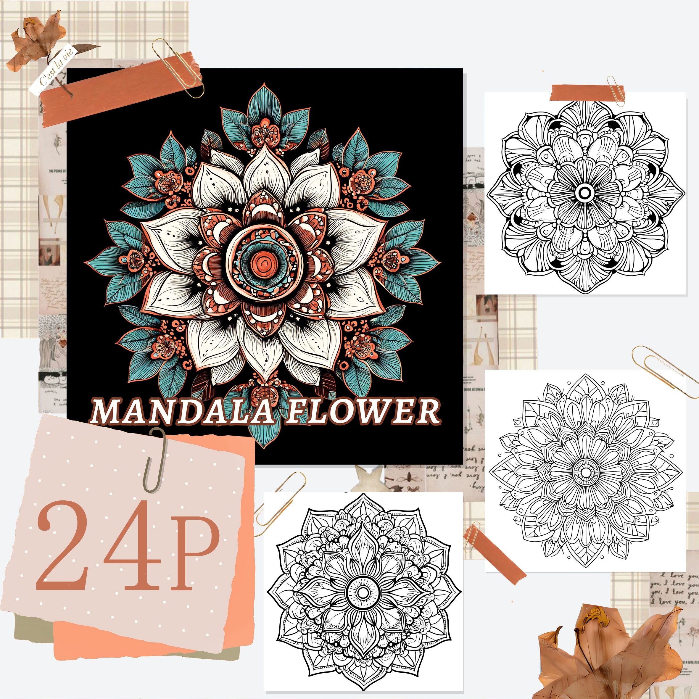 

Deluxe Mandala Flower Coloring Book For Adults - 24 Pages, Activity, Ideal Gift For Halloween, Thanksgiving, Christmas