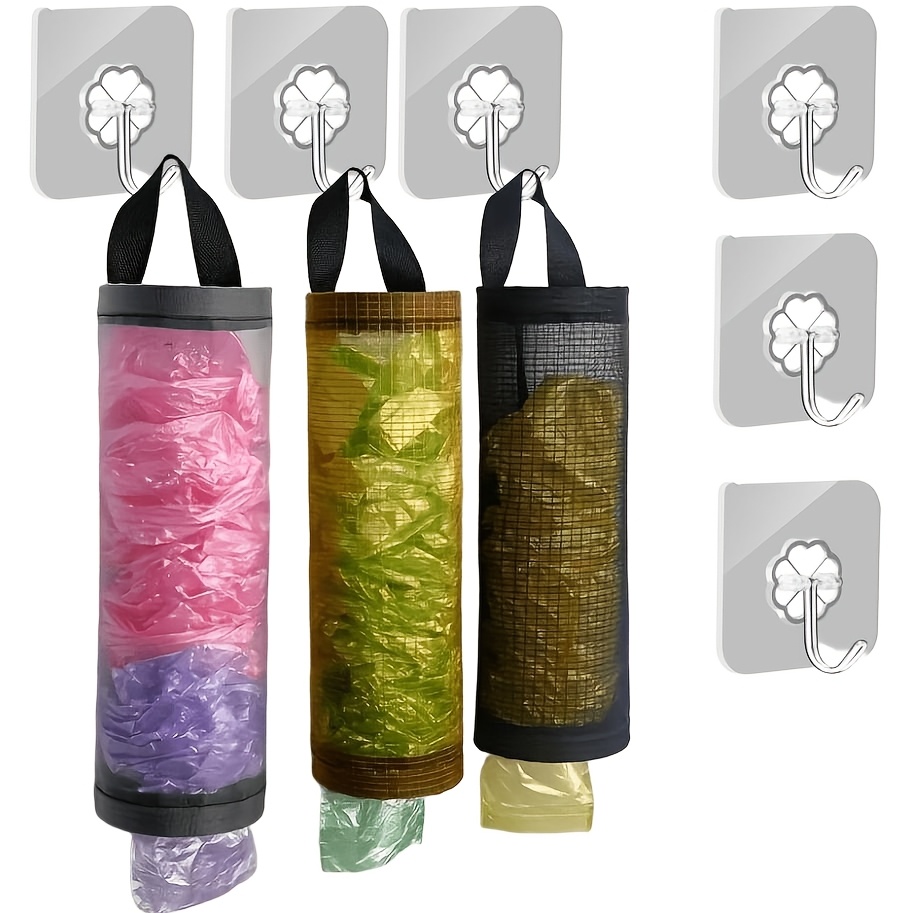 TEMU 6pcs Set: 3 Bags And 3 Hooks, 3-color Breathable Mesh Storage Bags, Storage Nets For Socks And Underwear, Large Capacity Plastic Storage Bags,