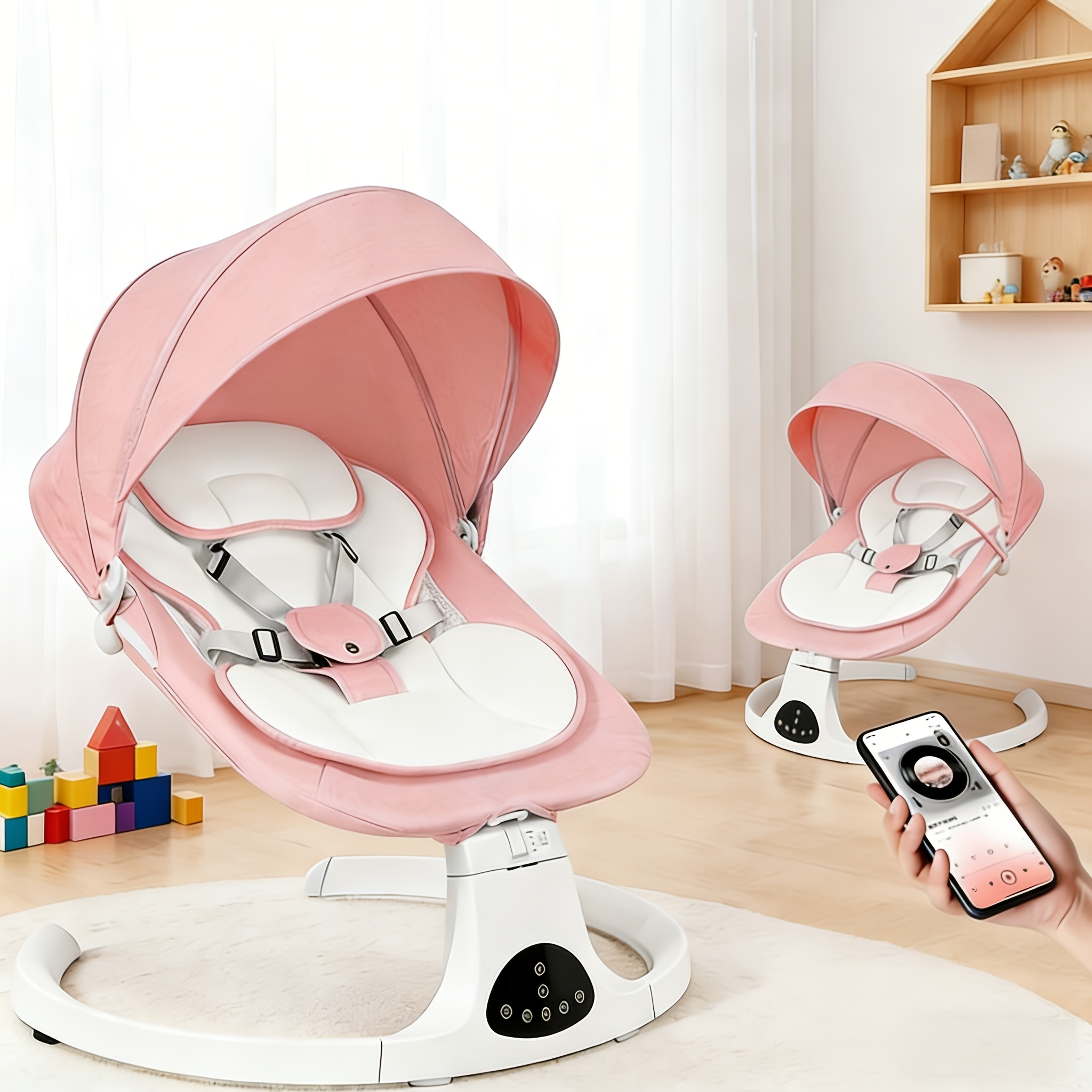 TEMU Baby Swing, 5 Different Swinging , 10 Songs, 15-point Safety Belt, Suitable For Indoor And Outdoor Use, Hands, With A Safety Belt, Lightweight,
