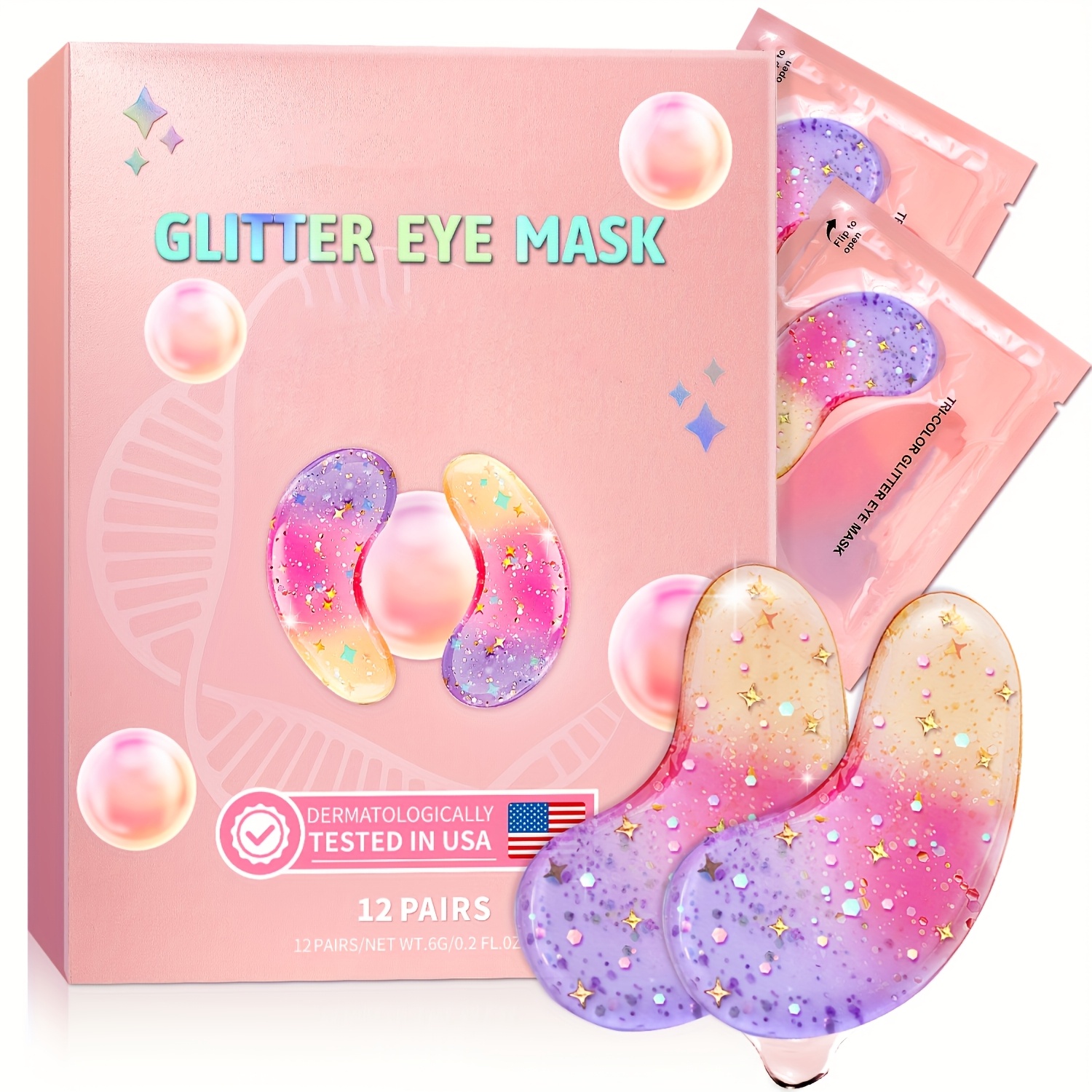 TEMU 12 Pairs Moisturizing Glitter Eye Mask | , Rich In And Collagen, Long-lasting Moisturizing, Gentle, Wrinkles & , Skin Types, Hypoallergenic, Unscented