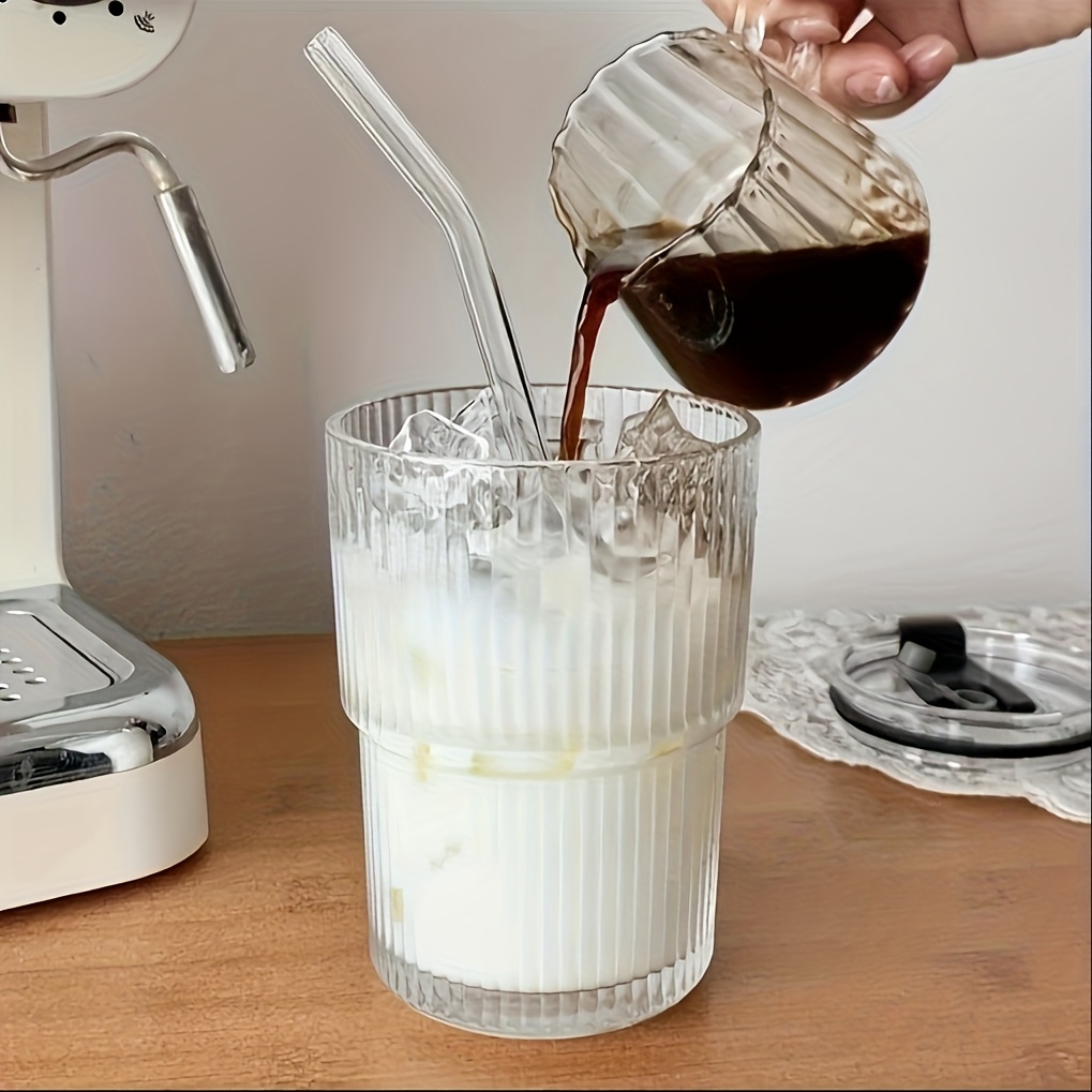 2 4  glass coffee cups with straws and lids 360ml 12 17oz durable drinking glasses   coffee tea milk ideal for home office use holiday gifts couples gift Product details 2