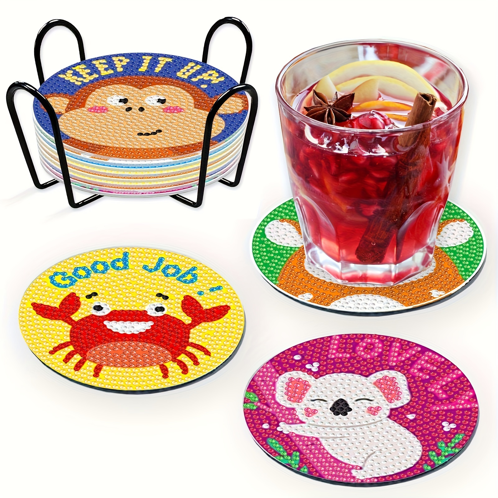 Cartoon Animal Diamond Art Coaster Set - Unique Shaped, Diy Craft Kit ...