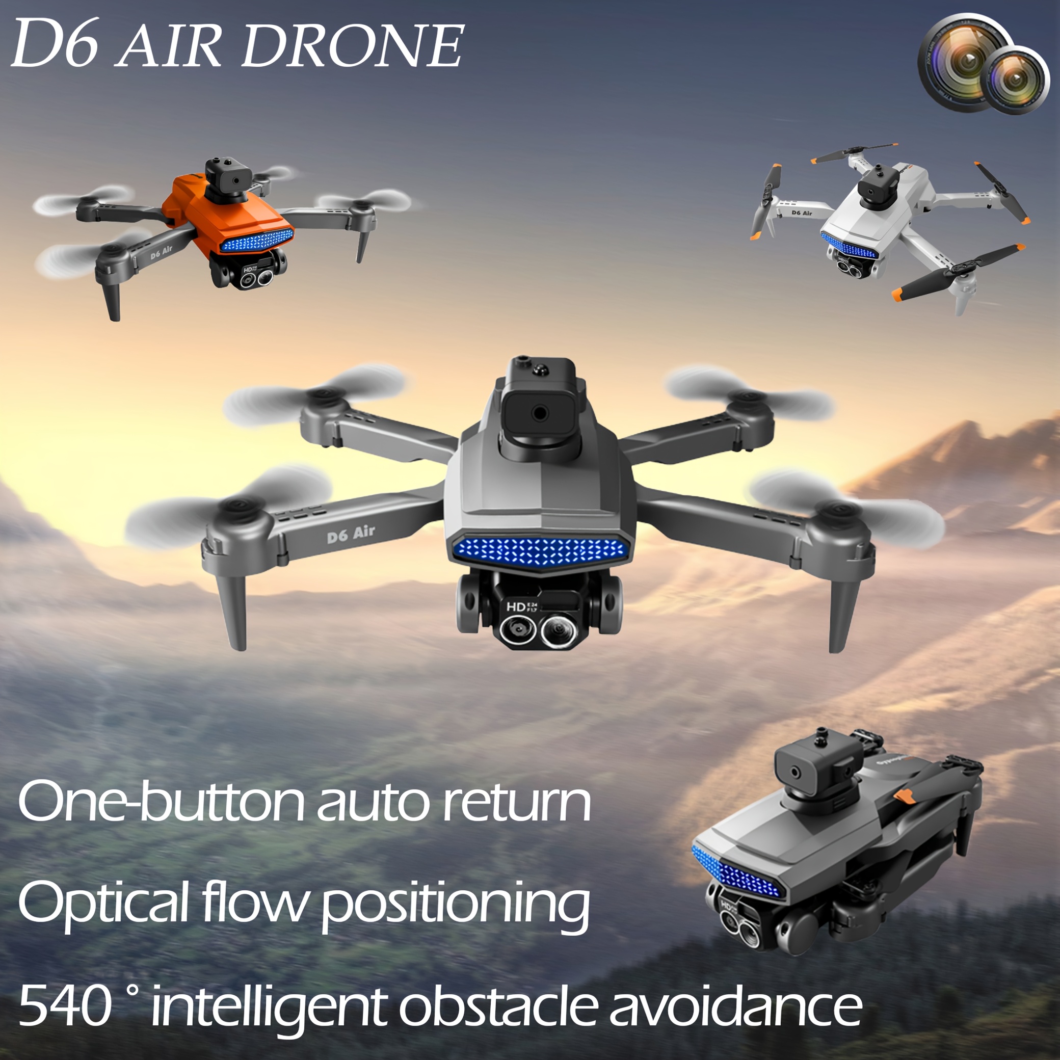 

New D6 Air Drone Dual Camera 540° Intelligent Obstacle Avoidance Wifi Fpv Mode Rc Foldable Quadcopter (with Battery)