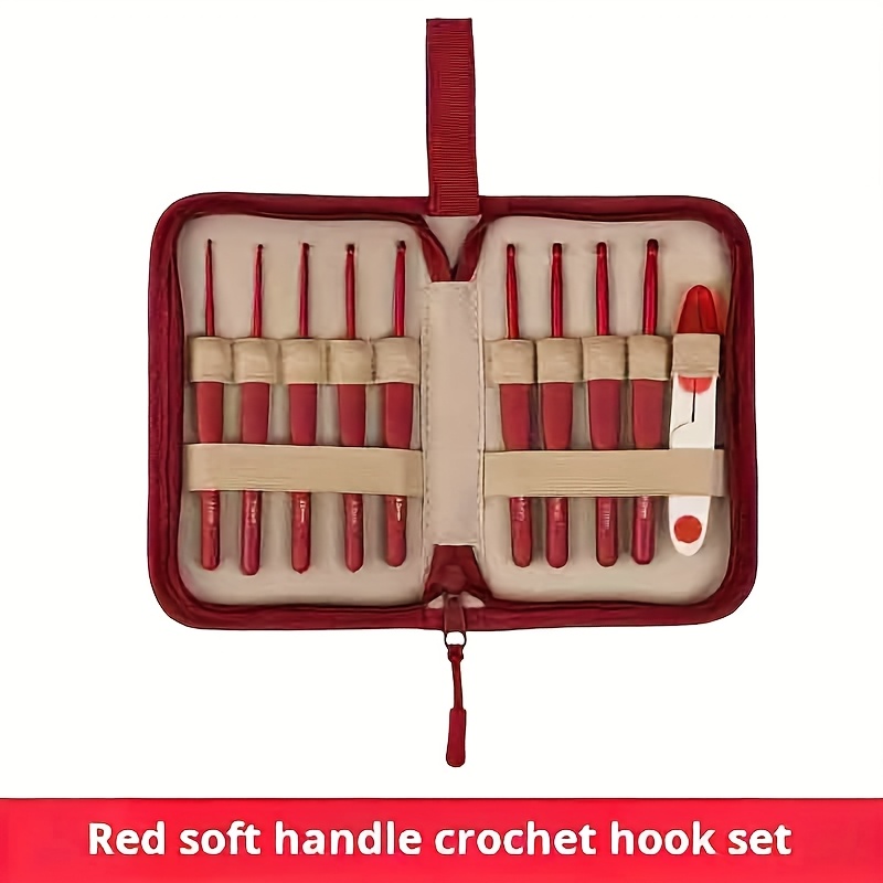 10pcs Crochet Set Red Soft Handle Hand Crochet Tool Knitting Wool Bag Knitting Slippers Scarf Material
