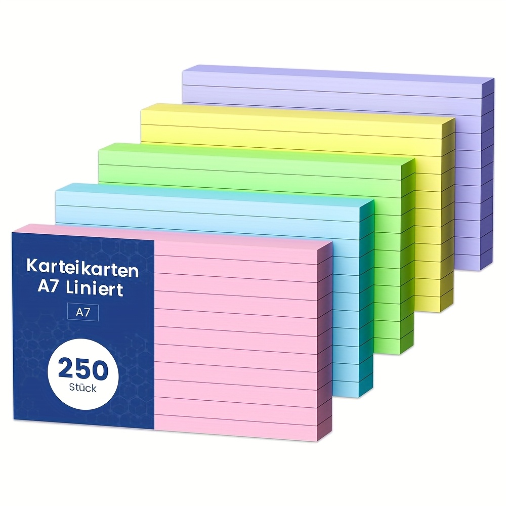 TEMU A Pack Of 250 A7 Size Double-sided Lined Index Cards, Vocabulary Paper Cards, Colored Flashcards, Lined Flashcards, Thickened Index Cards For
