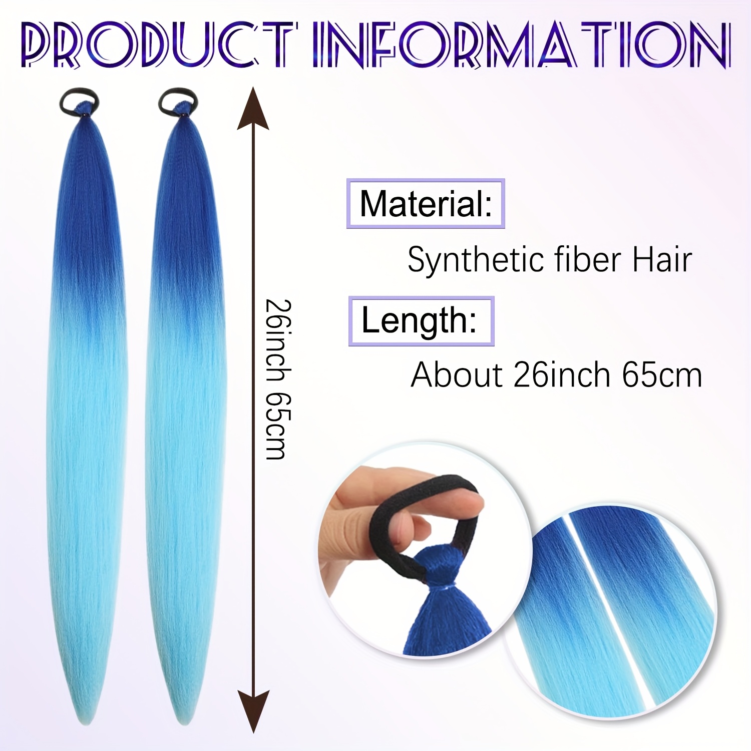 2 pack blue gradient synthetic ponytail extensions with elastic tie band realistic straight hairpieces for women girls cosplay dress up hair wigs hair accessories stylish hair accessory   hairpiece details 1