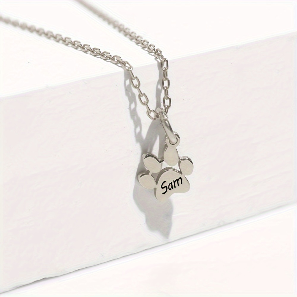 TEMU Paw Print Name Necklace, Stainless Steel Paw Print Necklace, Personalized Cat Paw Pendant Necklace, Fashionable Jewelry For Pet Enthusiasts,