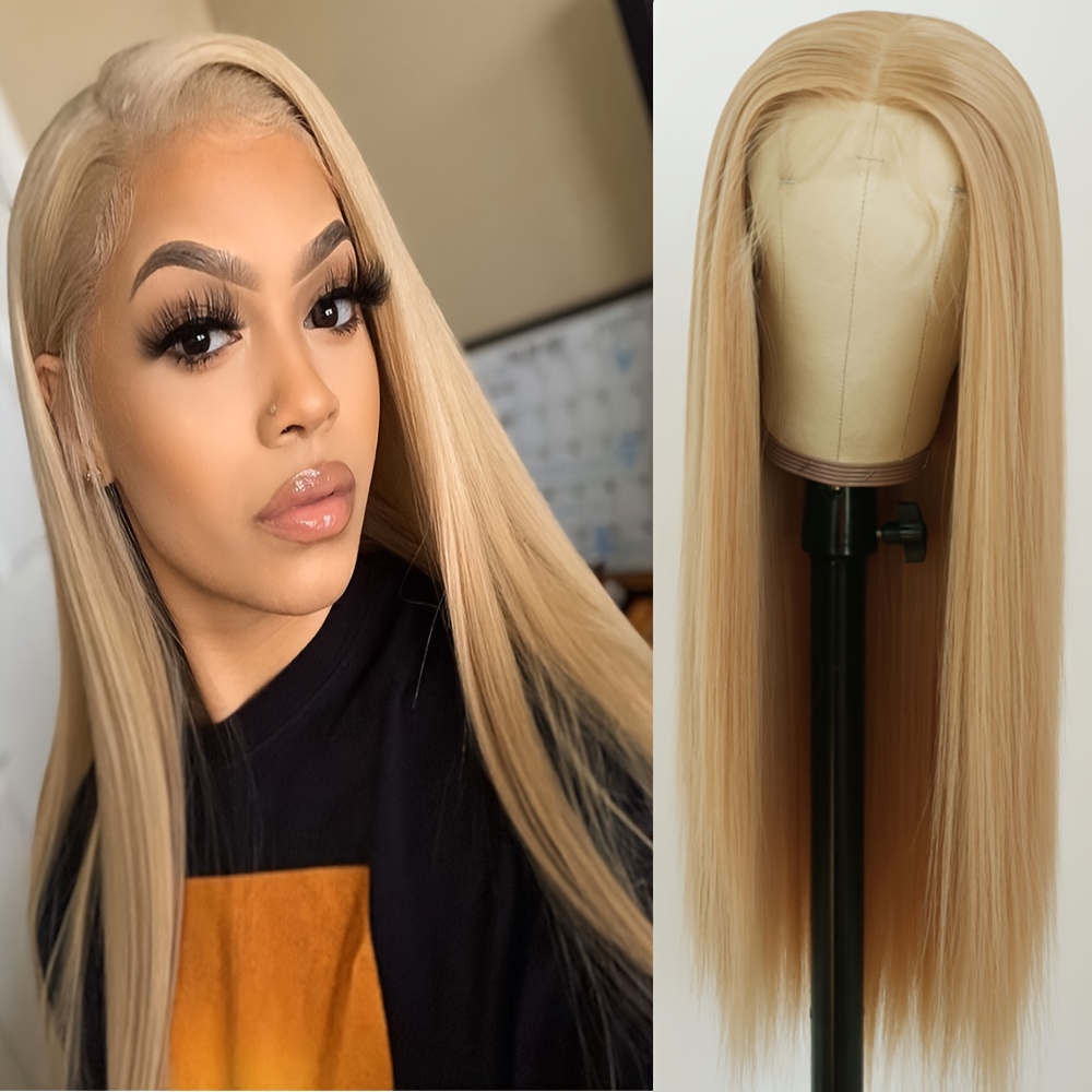 

Ash Blonde Synthetic Lace Front Wig Long Straight Glueless Lace Front Synthetic Wig Hairline Heat Resistant Fiber Hair Wig For Fashion Women