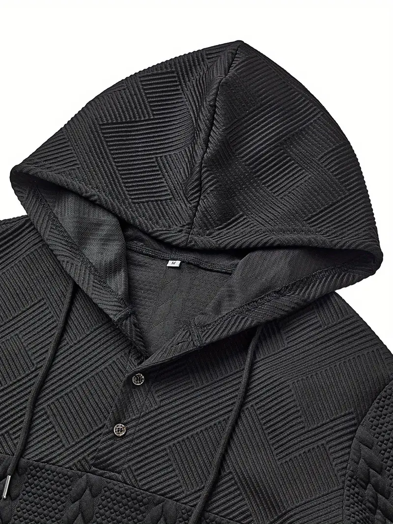 mens casual hooded henley shirt long sleeve solid color button regular for fall winter outdoor activities casual attire casual wear knit fabric mens sweater Product details 3