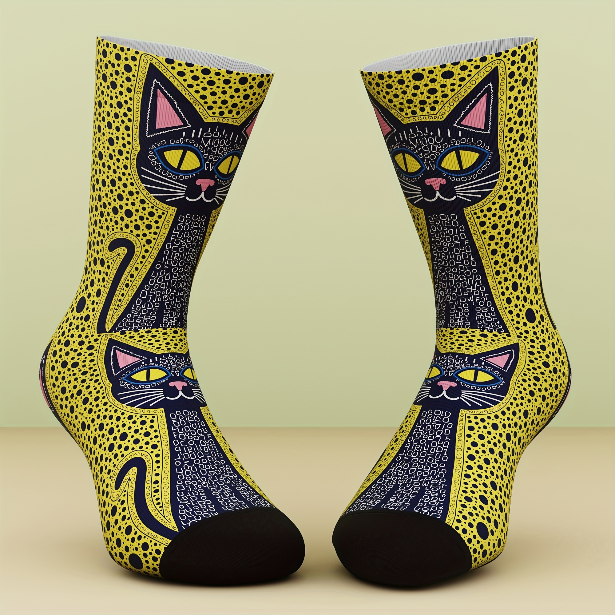 Image of 1 Pair Of Unisex Socks, With A Cat Pattern, Fresh And Bright, A Sock Gift, Made Of Bamboo Fiber, Fashionable And Comfortable, Suitable For , Machine Washable, 3d Digital Printing Technology