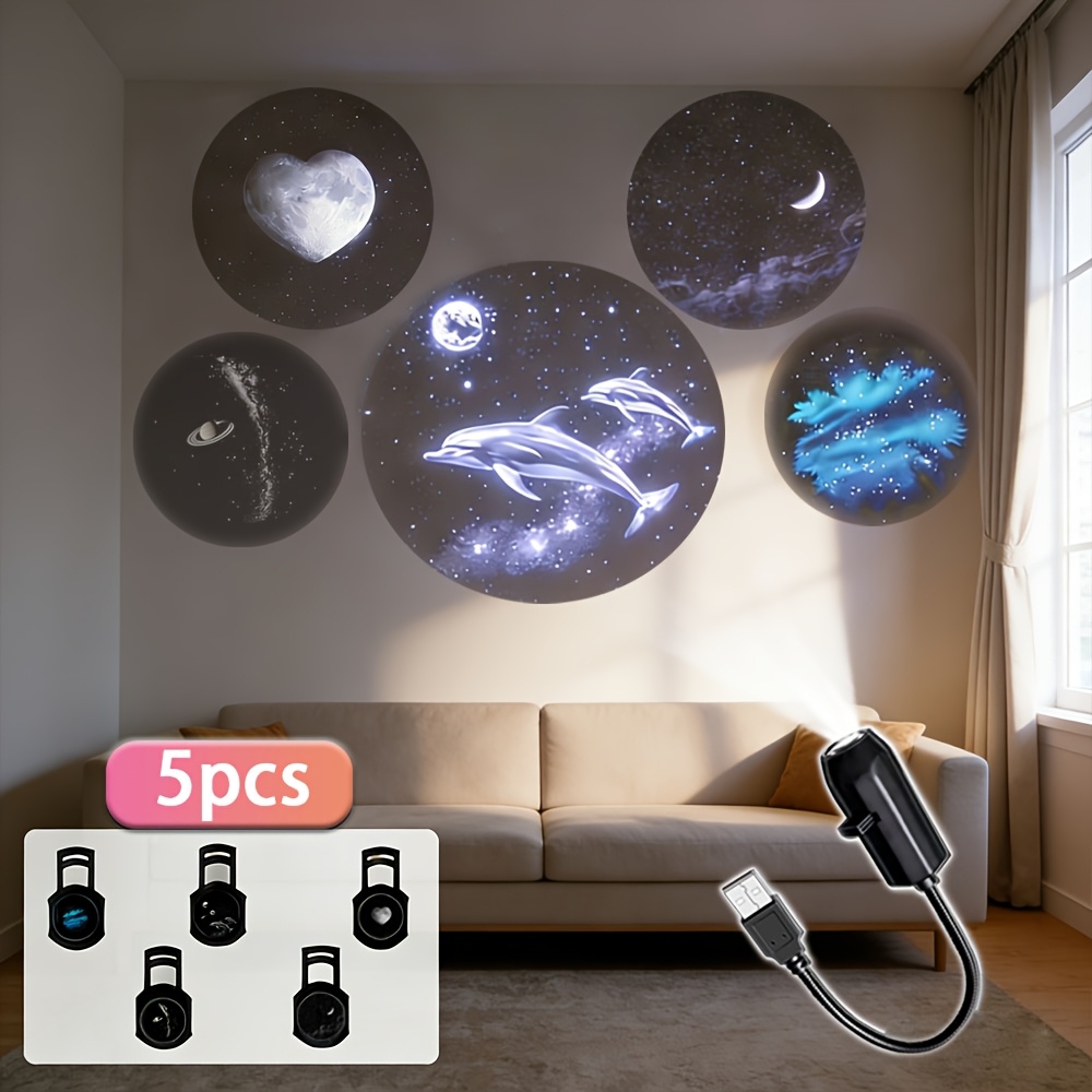 TEMU Starry Sky Projector Night Light, 17/5 Replaceable Slides, Star Planet Projection Effects, Usb Powered Plug And Play, Ceiling Ambient Lamp For