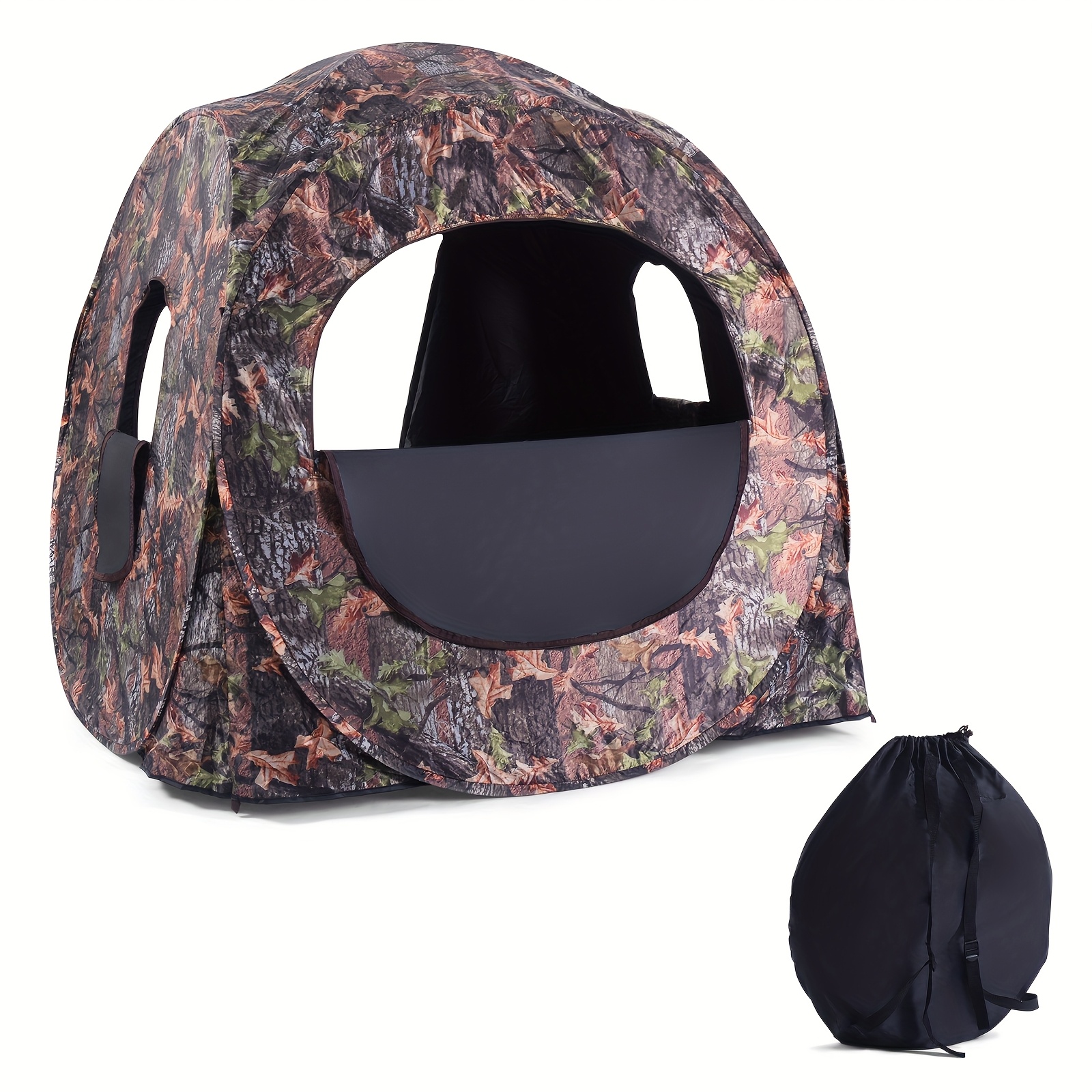 Image of Pop Up 3-person Hunting Blind, Deer & Turkey Hunting Ground Tent W/ & Hook Mesh Windows, Camouflage Blind W/ Carrying Bag, Straps & Ground Stakes