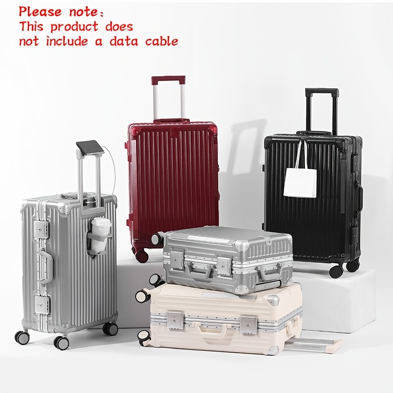 

A Aluminum Golden- Suitcase With Large Capacity, Usb Charging Port, Rear Cup Holder, Rolling Wheels, And Telescopic Handle. Universal Password For Men And Women With 20in/24in/26in Sizes.