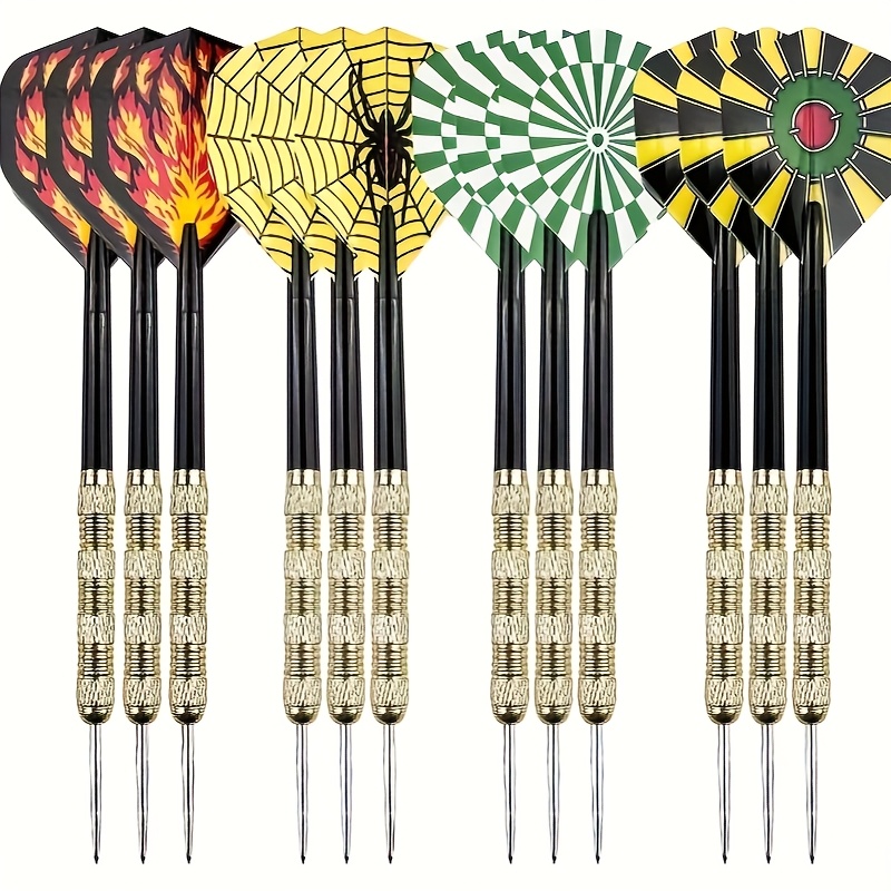 E-shop 12 Stück Professionelle 14g -Darts | Farblich gemischte Edelstahl-Flügel-Darts mit verschiedenen Spitzen-Designs und Zusätzen