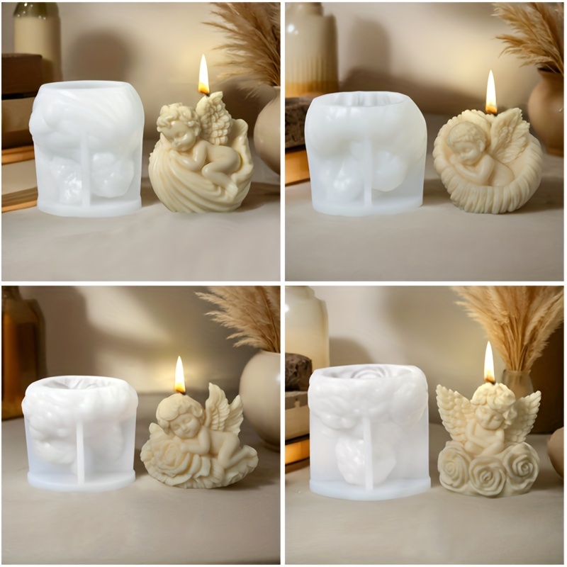 Image of 4pcs Rose Aroma Candle Mold - Silicone Mold For Diy Arts And Crafts, 3d Winged For Soap, Plaster, And Candles