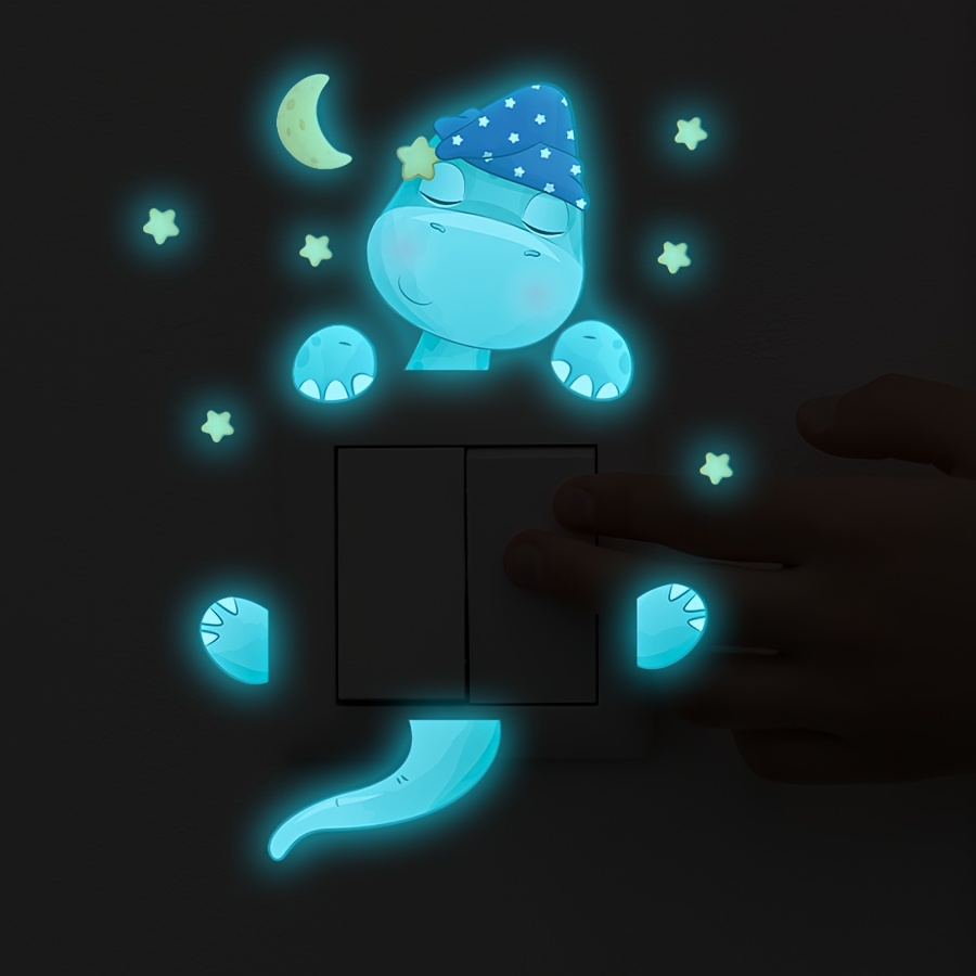 Charming Blue Glowing Dinosaur Wall Art Sticker