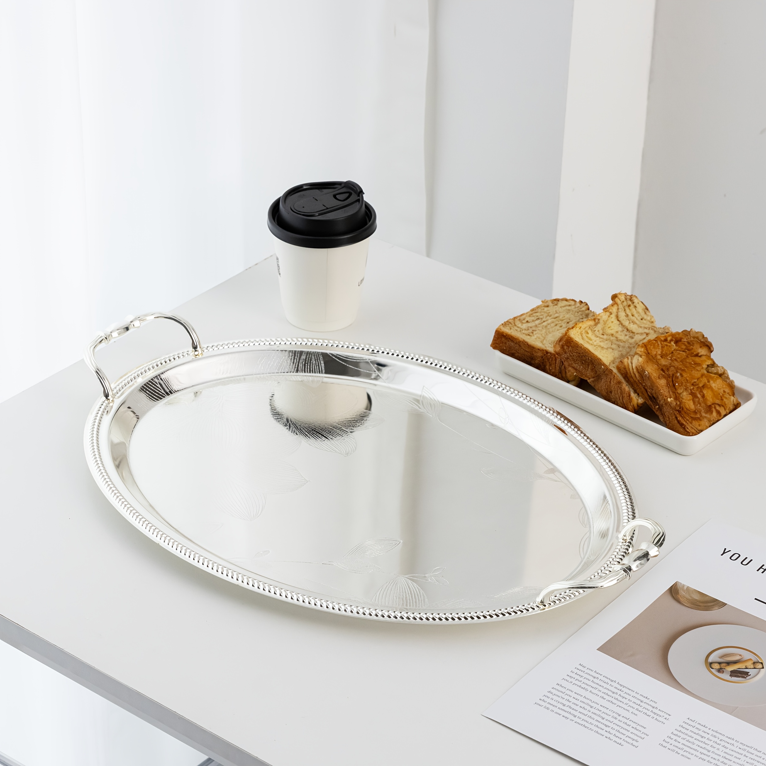 E-shop Exquisites Silbernes Oval Poliertes Luxus-Elektroplattiertes Tablett, Geeignet für Festliche Partys und den Täglichen Gebrauch | Hochwertiges