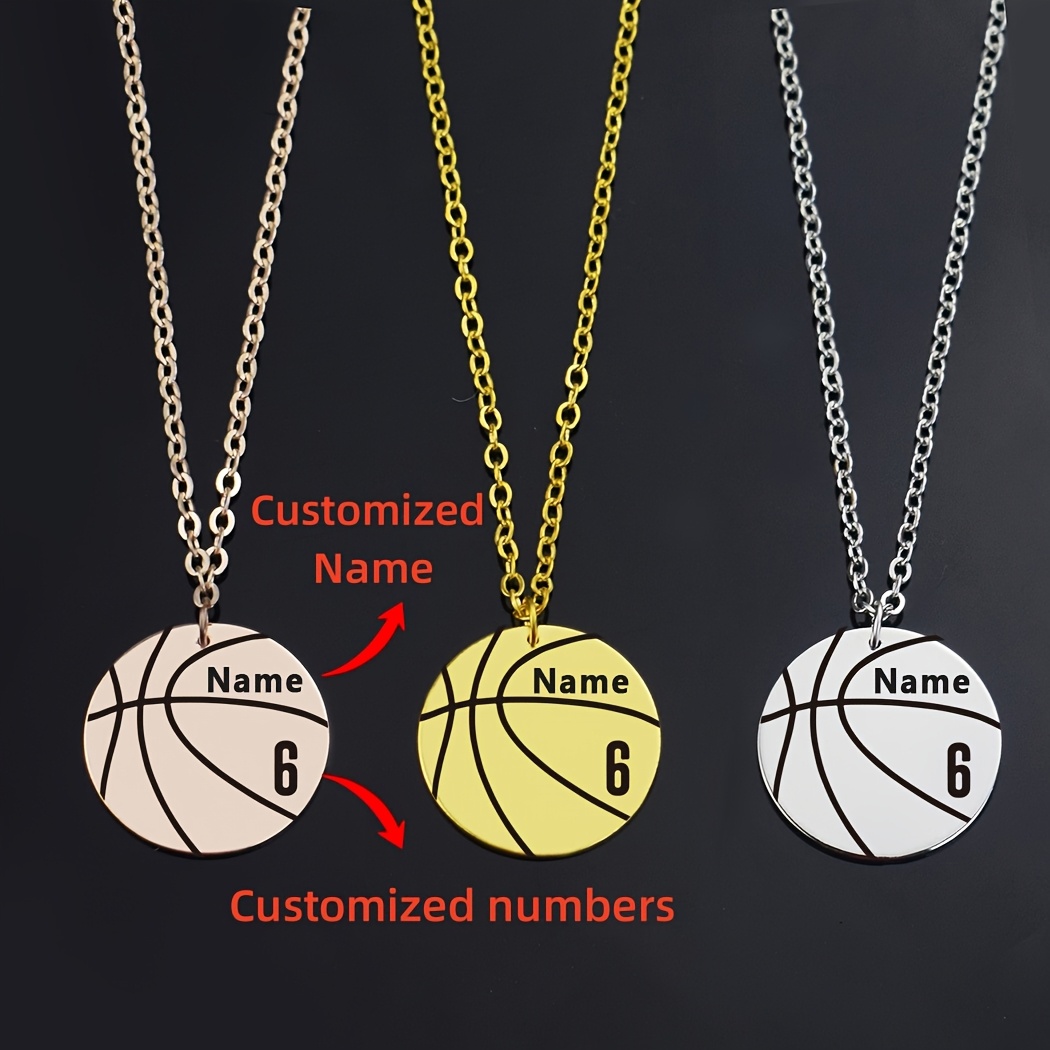 

1pc Customizable Basketball Pendant Necklace, Stainless Steel Sporty Jewelry, With Personalized Name & Number, For , Ideal Christmas Gift