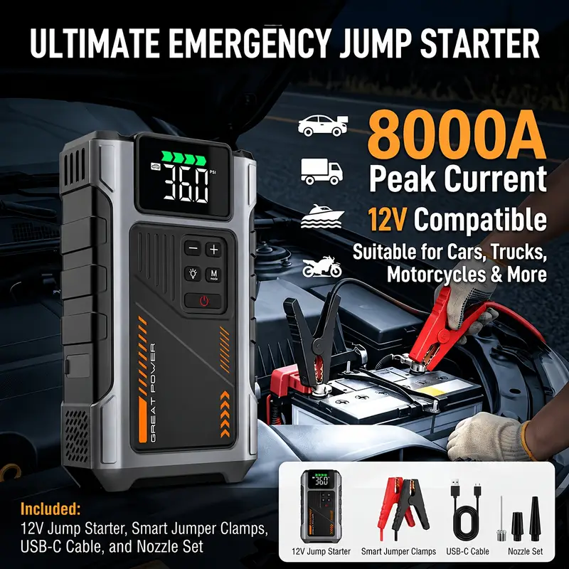 jump starter air compressor 8000a battery jumper - Temu jump starter air compressor 8000a battery jumper - Temu