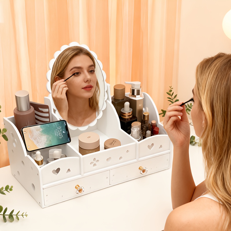 TEMU [ladies Dressing Table Set] 360&deg; Rotating Cat And Storage Drawer - Elegant Makeup Table With Gold-tone Hardware, Compact Space-saving Design, Durable And No , Perfect Gift For Wife Or Girlfriend