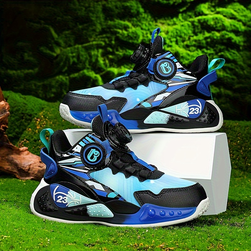 Image of Kids' Basketball Shoes With Rotating Button, Pu Upper, Perfect For Daily Casual And Outdoor Sports, Footwear