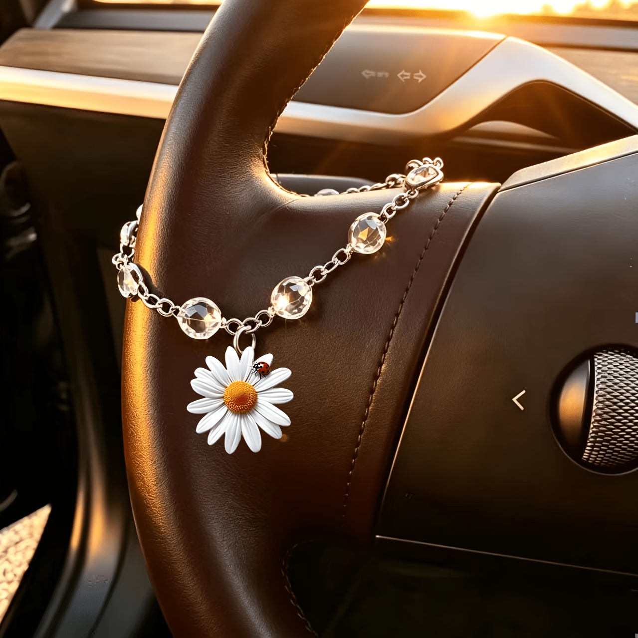 TEMU 1 Cute Chrysanthemum Small Accessory Chain Pendant, Car Steering Wheel Decoration, Car Pendant, Fashionable, Exquisite And Elegant, Interior