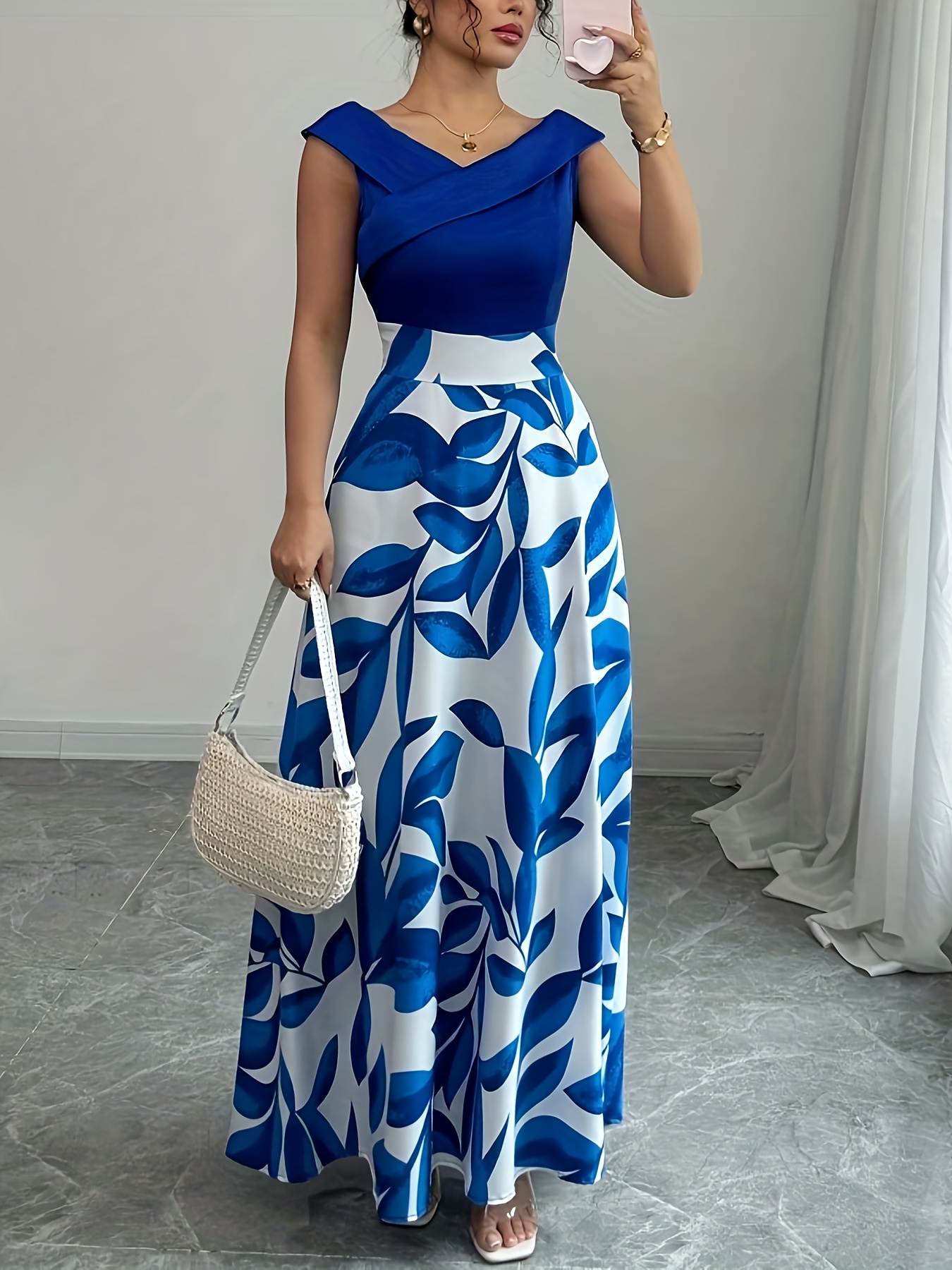 ターコイズ フラワープリント ハルターネック マキシドレス 【公式通販】