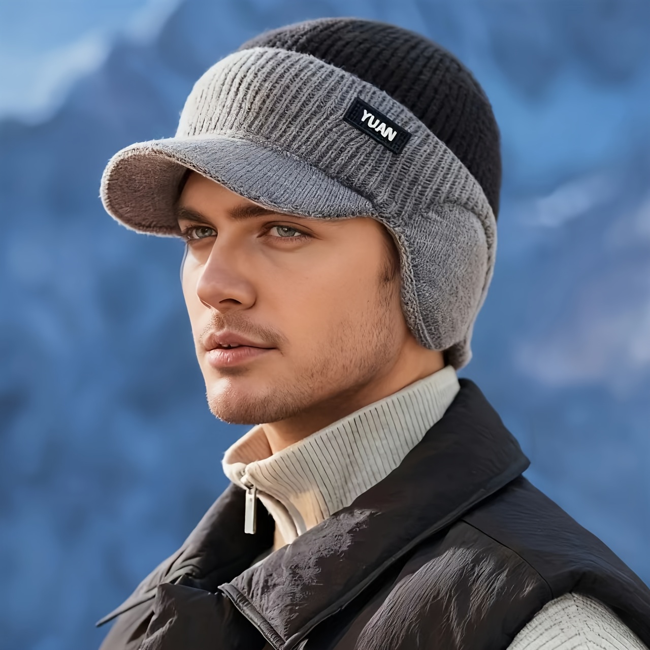 Bonnet d'hiver unisexe épais en tricot doublé polaire | Bonnet chaud à blocs de couleurs adapté pour l'extérieur, lavage à la main ou nettoyage à sec professionnel, matériau acrylique