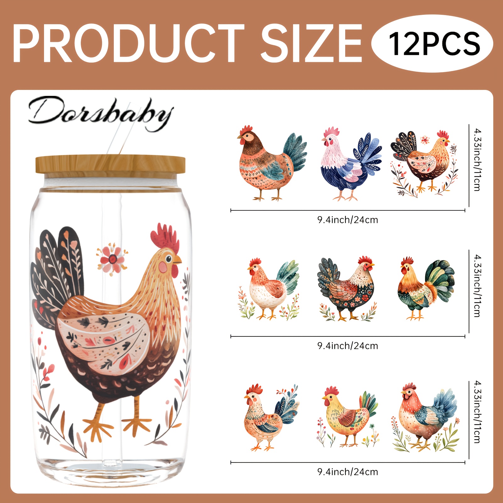 Image of 16oz Uv Dtf Transfer Paper 12 Sheets/set Chicken Uv Dtf Transfer Paper 16oz Uv Dtf Transfer Paper Suitable For Diy Crafts Used For , Laptops, Mugs, Glass Bottles, Etc.
