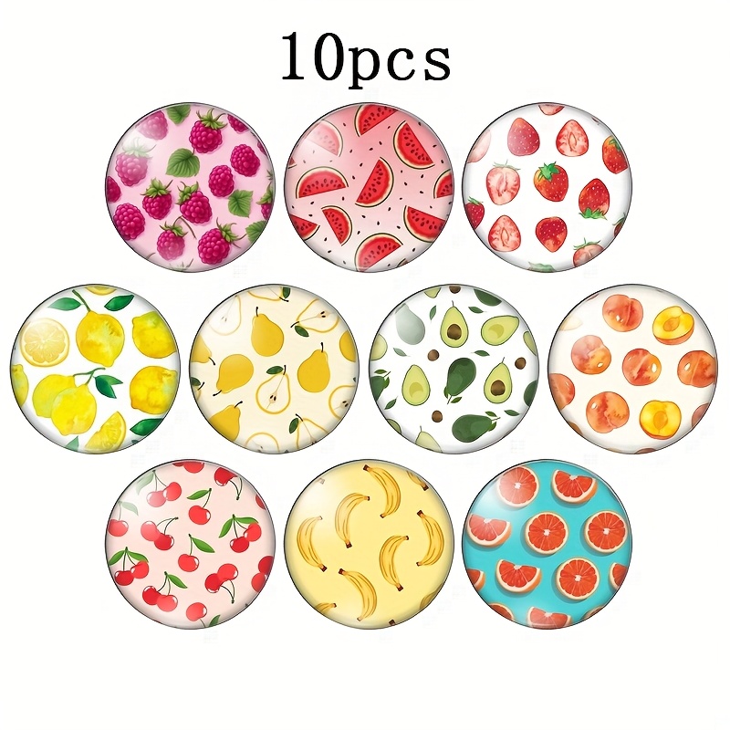 2d Flat, 10pcs (12mm/20mm/25mm) Cherry & Lemon Fruit Glass Cabochon - Round Flat Back With Fruit Hole For Diy Making,, Scrapbooking - Demo Beads Findings Suitable For & Crafts