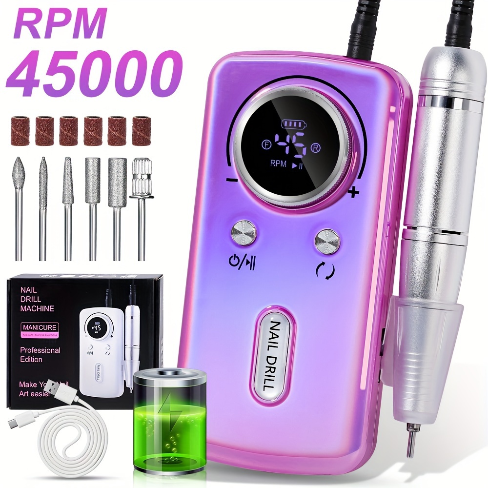 

45000rpm Electric Nail Drill Machine With Lcd Display Rechargeable Nail File Nails Accessories Gel Nail Polish Sander