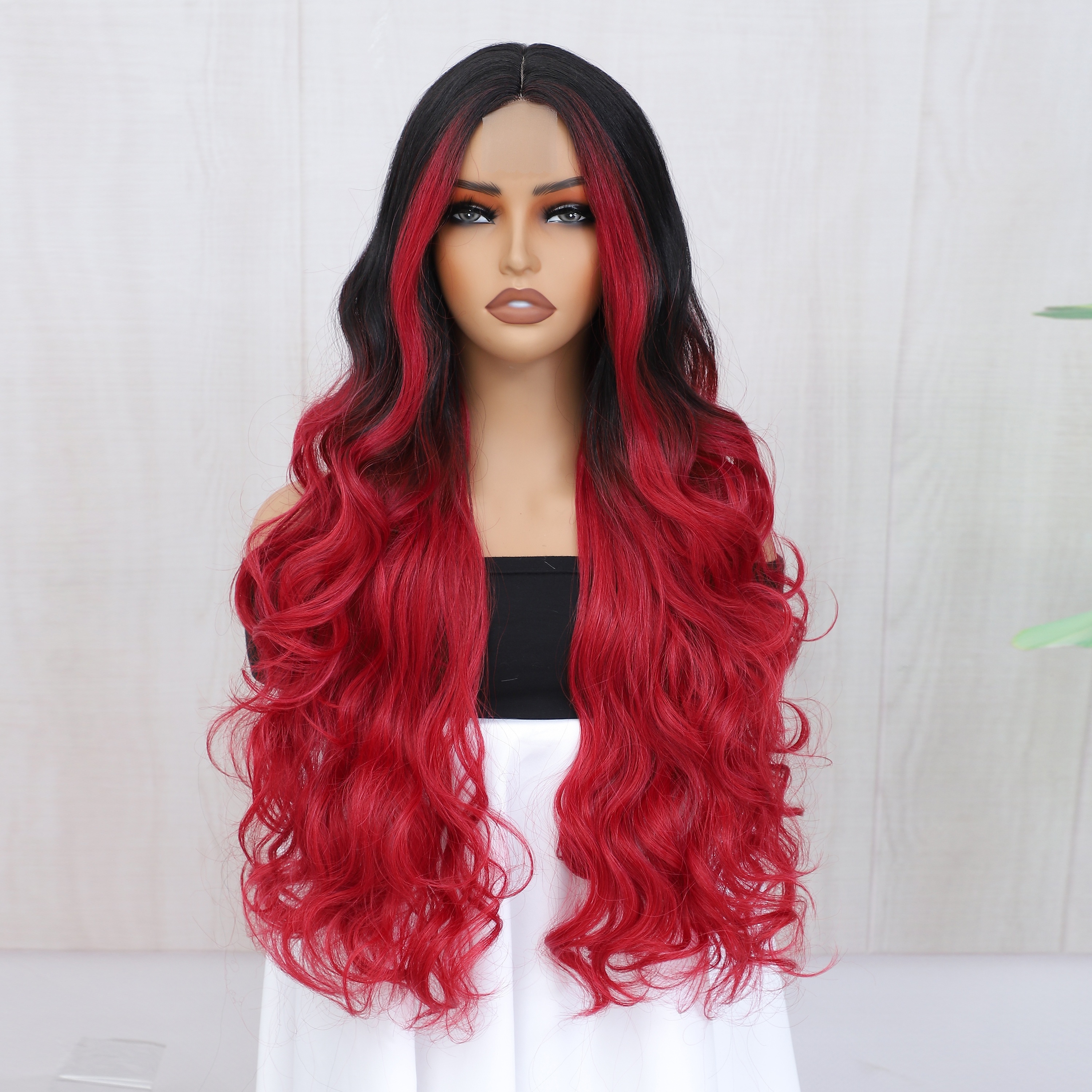 Ombre Long Wave Synthetic Wig 28 Inch Highlight Body Wave Wigs Brown Curly 1B 30 Colored Synthetic Hair For Woman Daily Use 4 2 Lace Wig