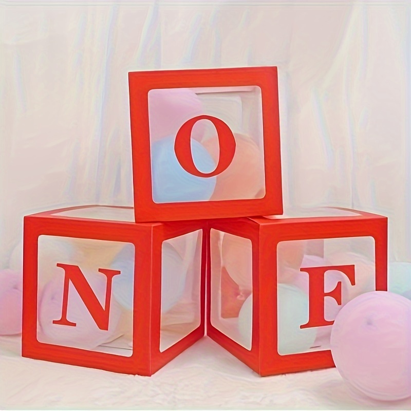 

3pcs, First Birthday Decoration, Balloon Box Suitable For 1st Birthday, Baby Transparent Block Party Decoration With A Letter For Shooting Props, Cake Shattered Background