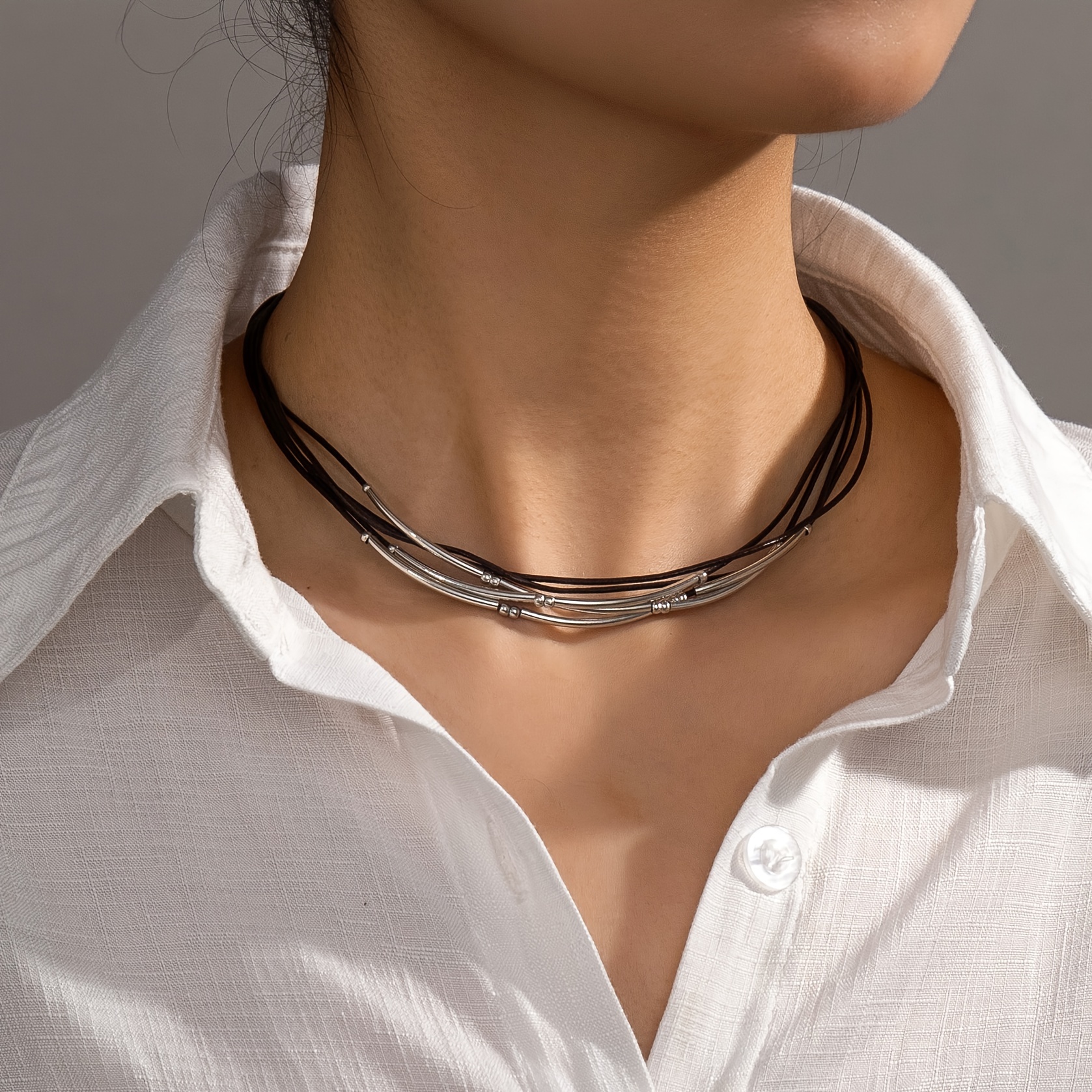 multi strand leather choker necklace vintage hip hop Temu South