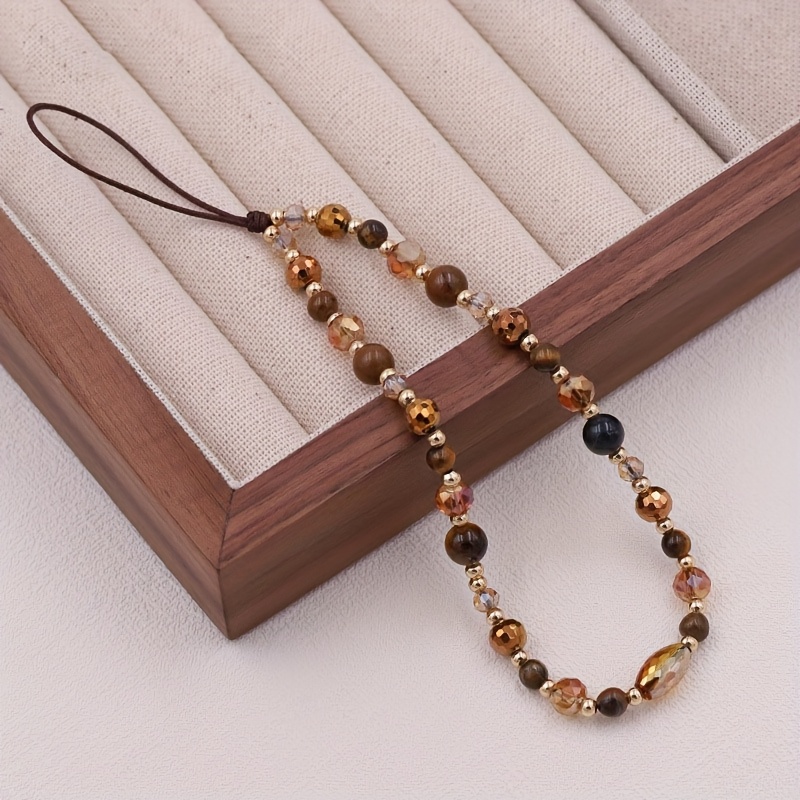 1pc Natural Tiger Eye Crystal Beaded Phone Chain High-end Phone Lanyard Strap Versatile Phone Pendant Rope
