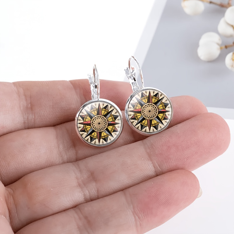 2pcs Set of Exquisite Round Floral Glass-Inlaid Earrings