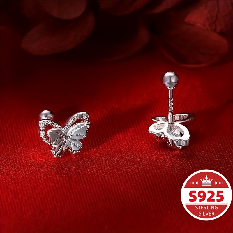 TEMU S925 Silvery Stud Earrings, Hollow Pattern, Ladies' Fashionable Jewelry Accessory