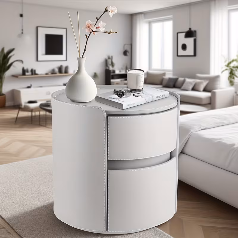 round nightstand modern solid wood nightstand minimalist bedroom nightstand 2 drawer storage cabinet suitable for home office or bedroom 45 45 50cm load capacity approximately 20kg bedside table office furniture contemporary furniture grey 13