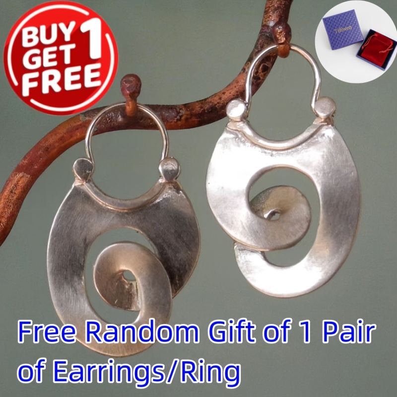 

Vintage Spiral Dangle Earrings - Minimalist Style Silvery Plated Jewelry For Women - Gift Idea