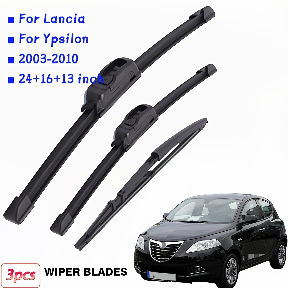 TEMU 3pcs Car Wiper Blades Front Rear Wiper Blades Suitable For Lancia Ypsilon 2003-2010 24+16+13 Inch Wiper Front And Rear Wiper Blades Set Durable