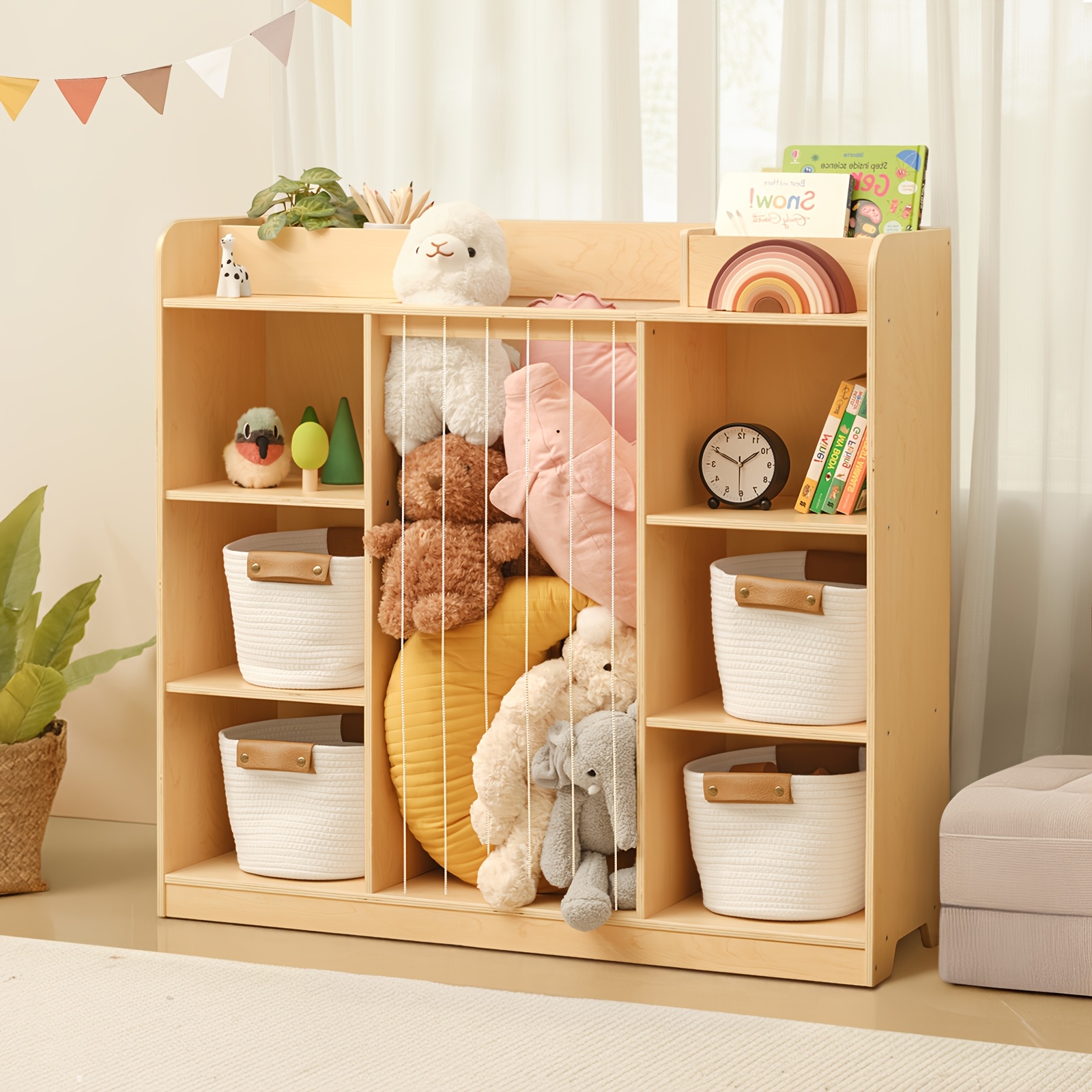 Luxury 2-in-1 Multifunctional Solid Wood Dollhouse Storage Cabinet & Bookshelf Organizer - Wood Bookcase with Spacious Shelves for, Dolls, Books - Easy Assembly Nursery, Playroom Furniture ' Room Organization