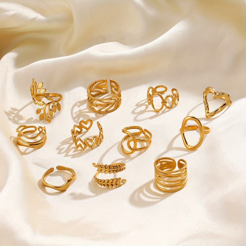 BelleVive Set di 6 anelli dorati per donne, anelli floreali antiossidazione, set di anelli aperti impilabili, gioielli vintage per nocche, regalo estivo di gioielli