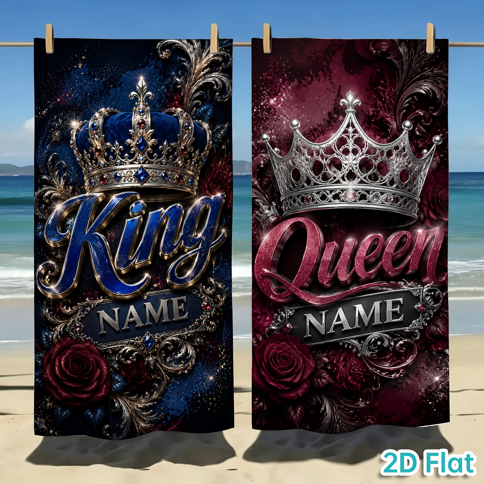 Custom Couple Beach Towel with Luxurious Crown Style Design