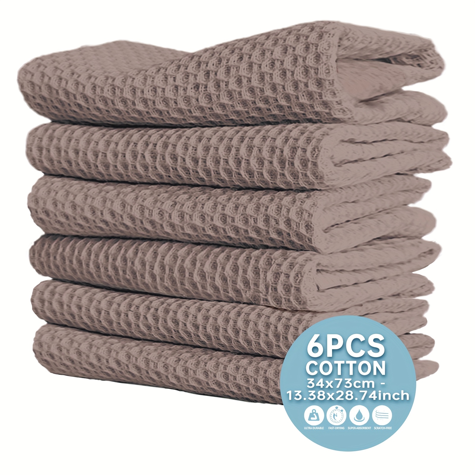 6pcs, Waffle Kitchen Towel-34X73Cm/13.38X28.74 Inches, Pure Cotton, Ultra-Soft, Water-Absorbing Quick-Drying Rag, Dishcloth, Dishcloth Set
