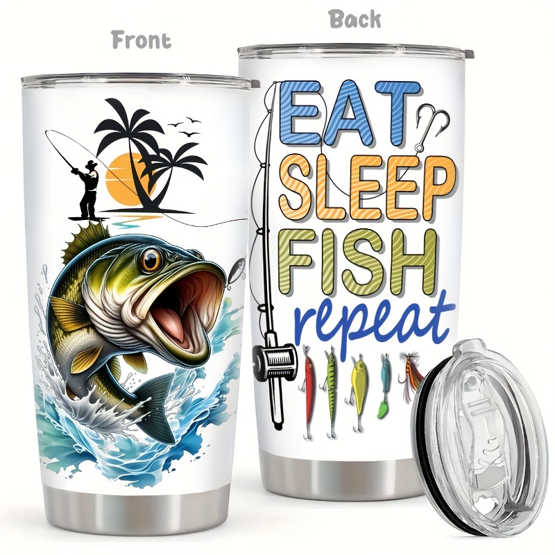 

20oz Fishing Stainless Steel - Double-walled, Leakproof Travel Mug With Lid For Drinks - Ideal Gift For And Outdoor